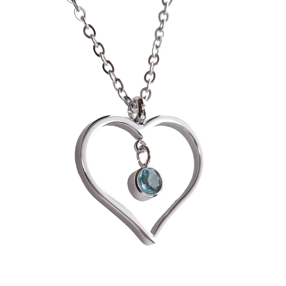 LuckyLy Collar Corazón Mujer con Piedra de Nacimiento Diciembre , Cadena de Acero Inoxidable Color Plata y Cristal Azul Cielo - Modelo Liv