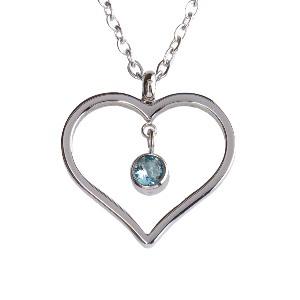 LuckyLy Collar Corazón Mujer con Piedra de Nacimiento Diciembre , Cadena de Acero Inoxidable Color Plata y Cristal Azul Cielo - Modelo Liv