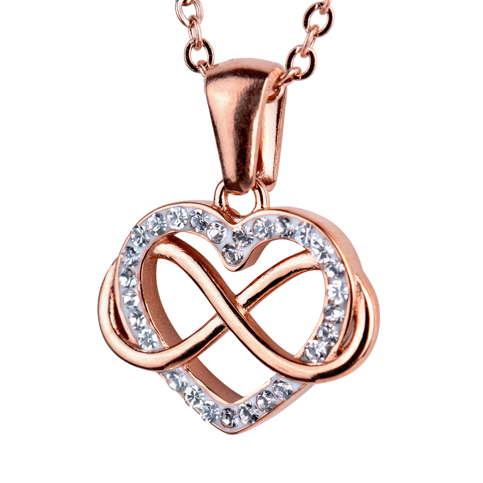 LuckyLy Collar de Mujer Corazón e Infinito con Zirconia Cúbica , Acero Inoxidable con Baño de Oro Rosa 18k, Cadena con Dije - Modelo Natty