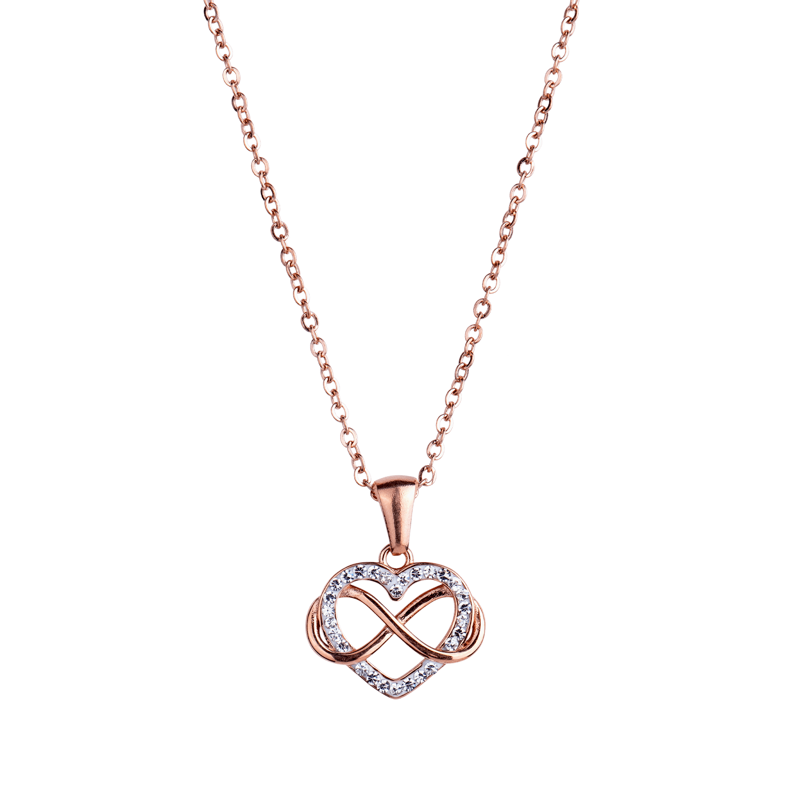 LuckyLy Collar de Mujer Corazón e Infinito con Zirconia Cúbica , Acero Inoxidable con Baño de Oro Rosa 18k, Cadena con Dije - Modelo Natty