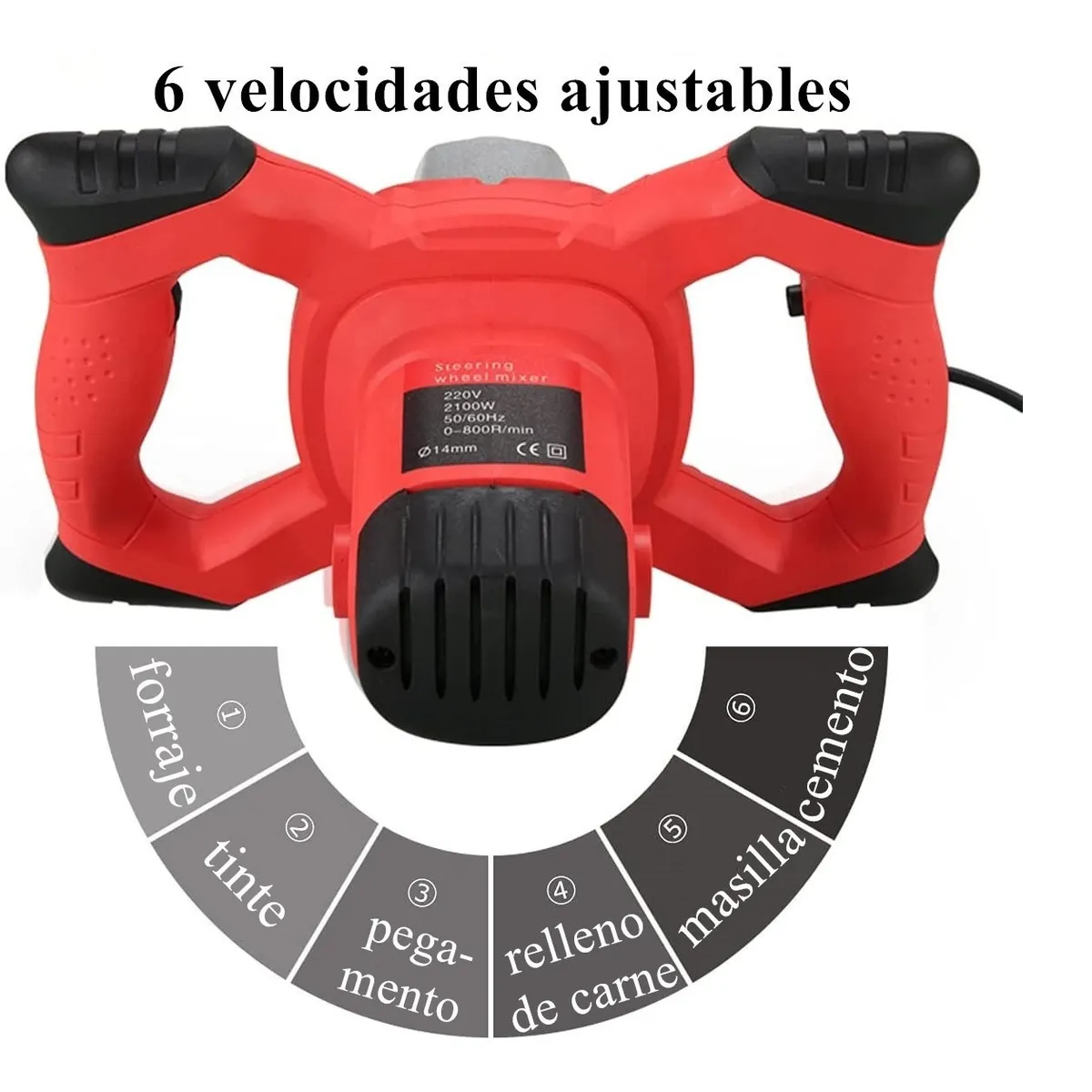 Mezcladora Eléctrica De Cemento/pintura Velocidad Ajustable Rojo