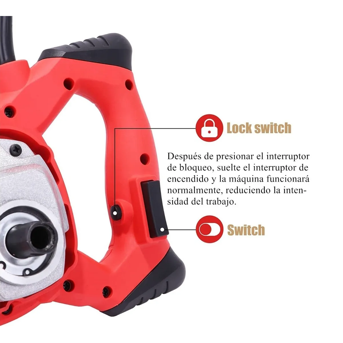 Mezcladora Eléctrica De Cemento/pintura Velocidad Ajustable Rojo