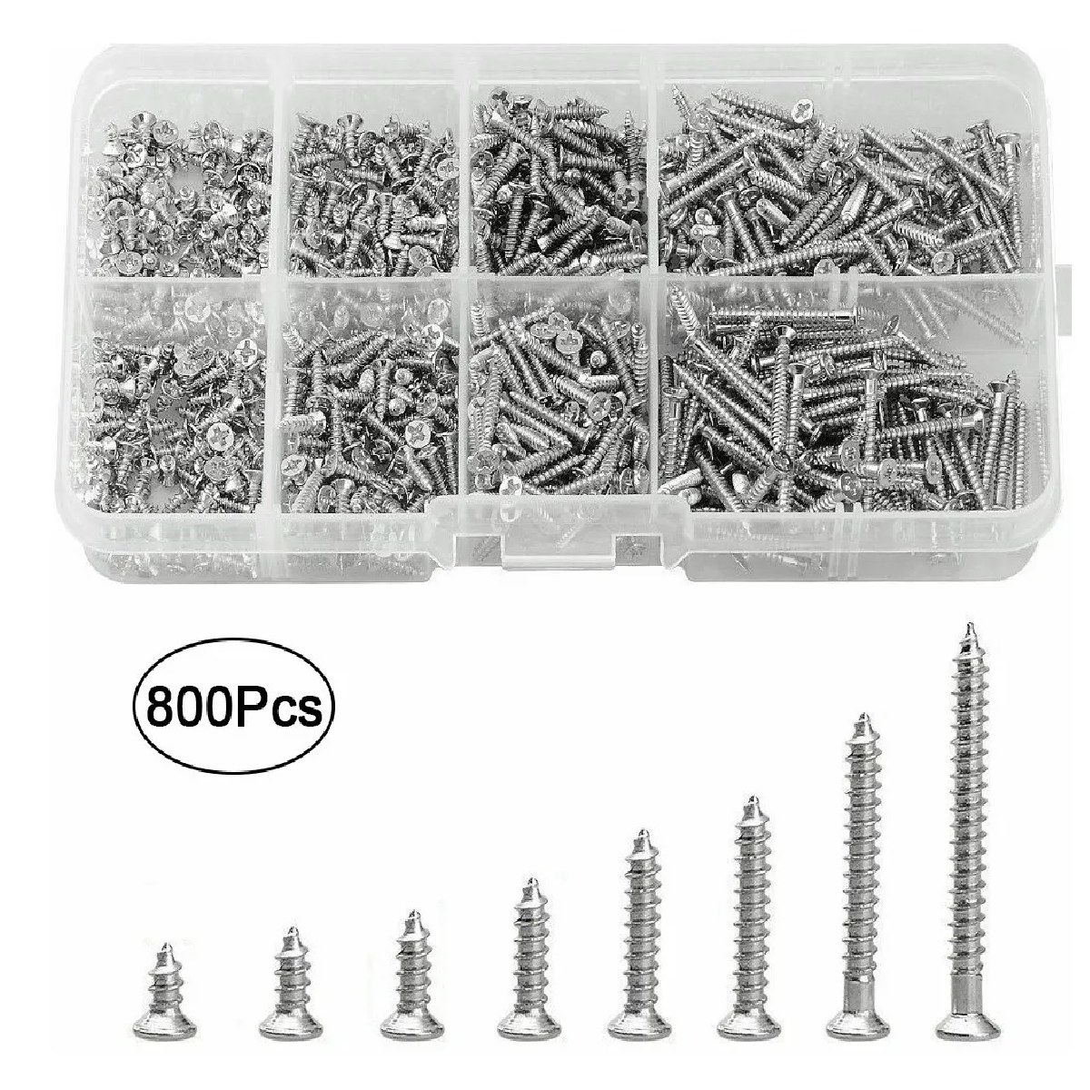 Kit 800 Pcs M2 Cruz Tornillos De Cabeza Plana 4-20mm (8 Tamaños)