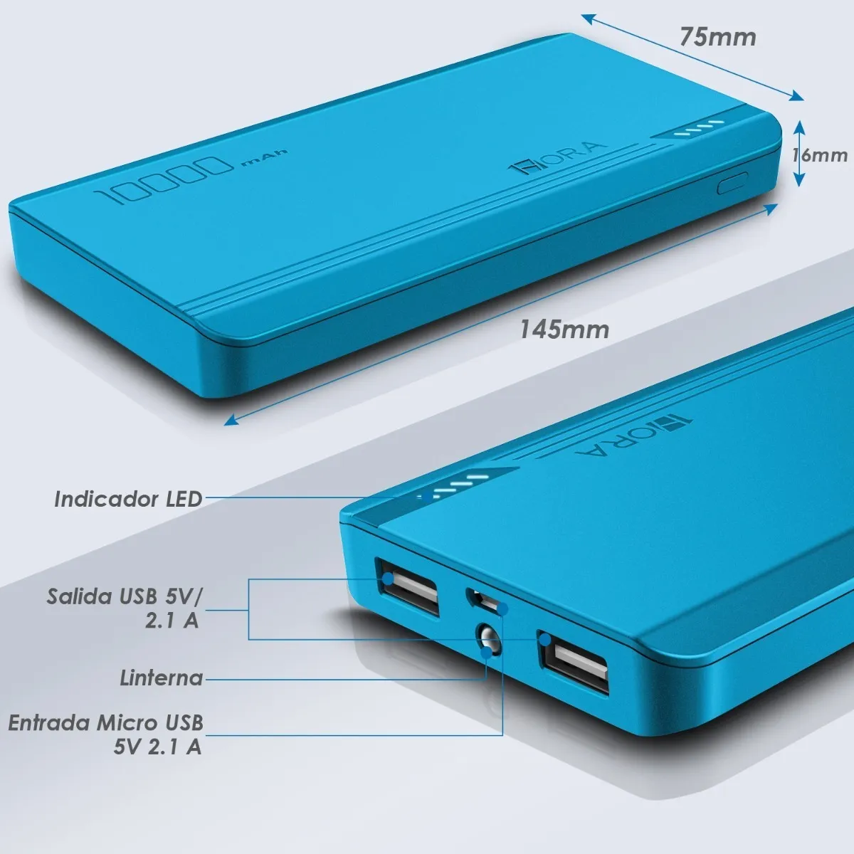 Power Bank Pila Bateria Portatil 10000mah Carga Rapida 1hora Azul