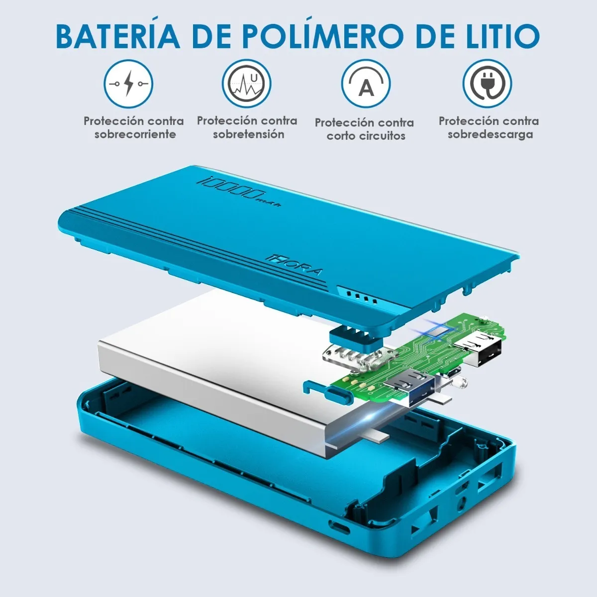 Power Bank Pila Bateria Portatil 10000mah Carga Rapida 1hora Azul