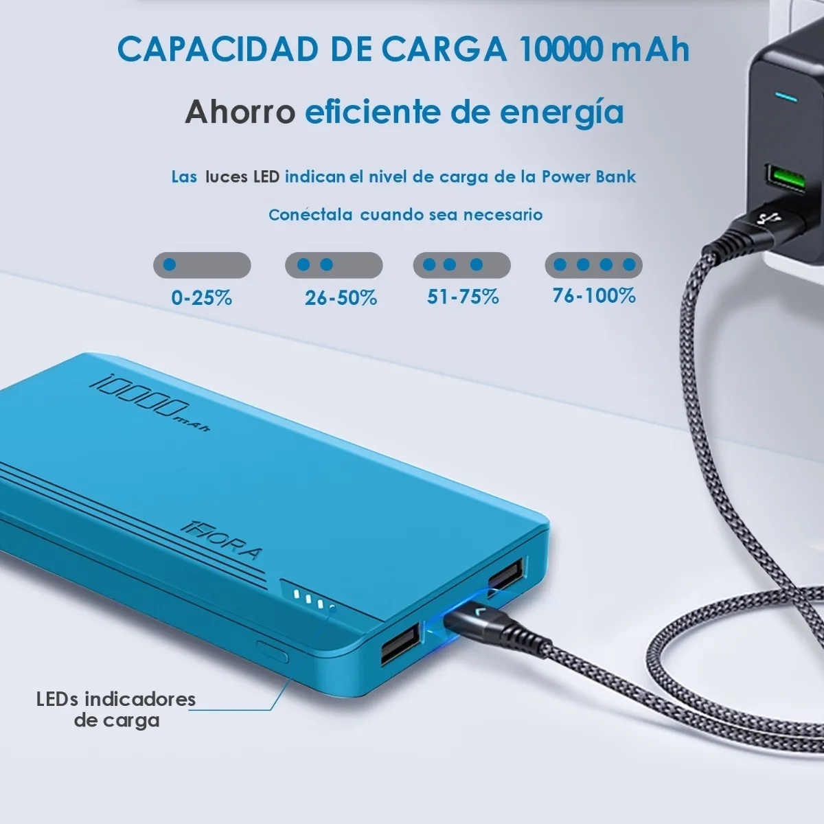 Power Bank Pila Bateria Portatil 10000mah Carga Rapida 1hora Azul