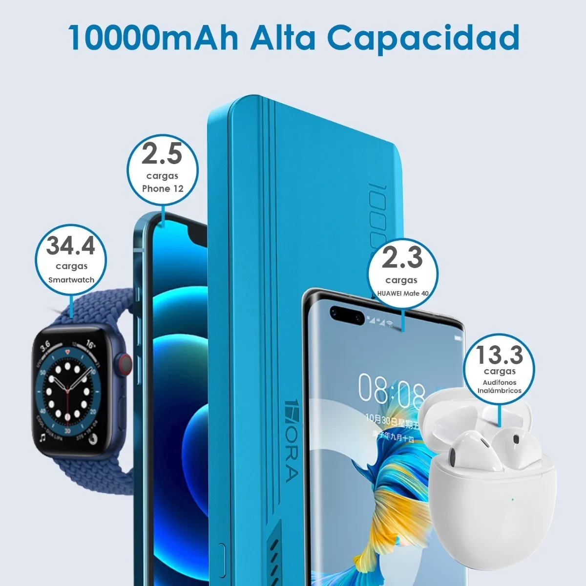 Power Bank Pila Bateria Portatil 10000mah Carga Rapida 1hora Azul