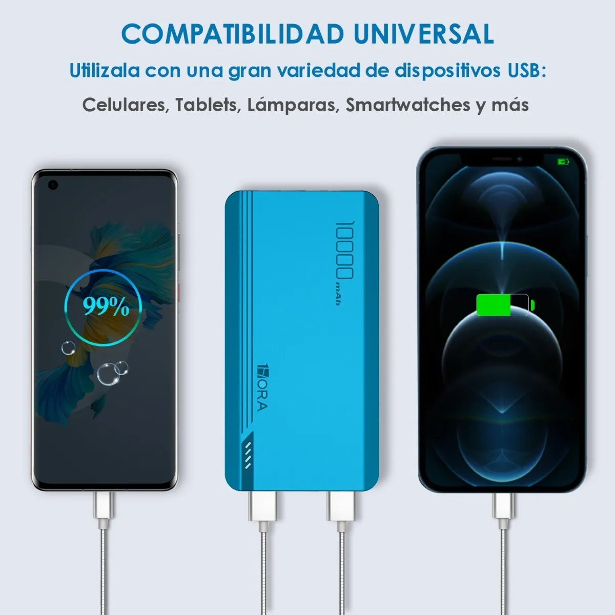 Power Bank Pila Bateria Portatil 10000mah Carga Rapida 1hora Azul