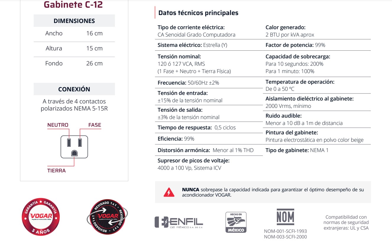 Regulador Electrónico De Voltaje LAN 12 Marca Vogar. Regulador de grado industrial, de precisión y confiabilidad. 3 años de garantía.
