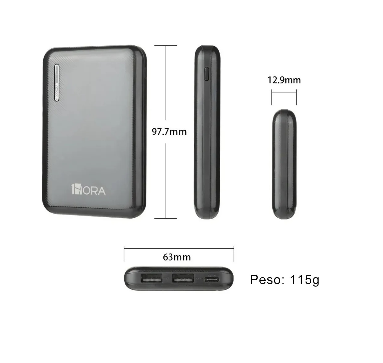 Power Bank Batería Portátil 5000mah 2.1a Ultra Mini 1hora Negro