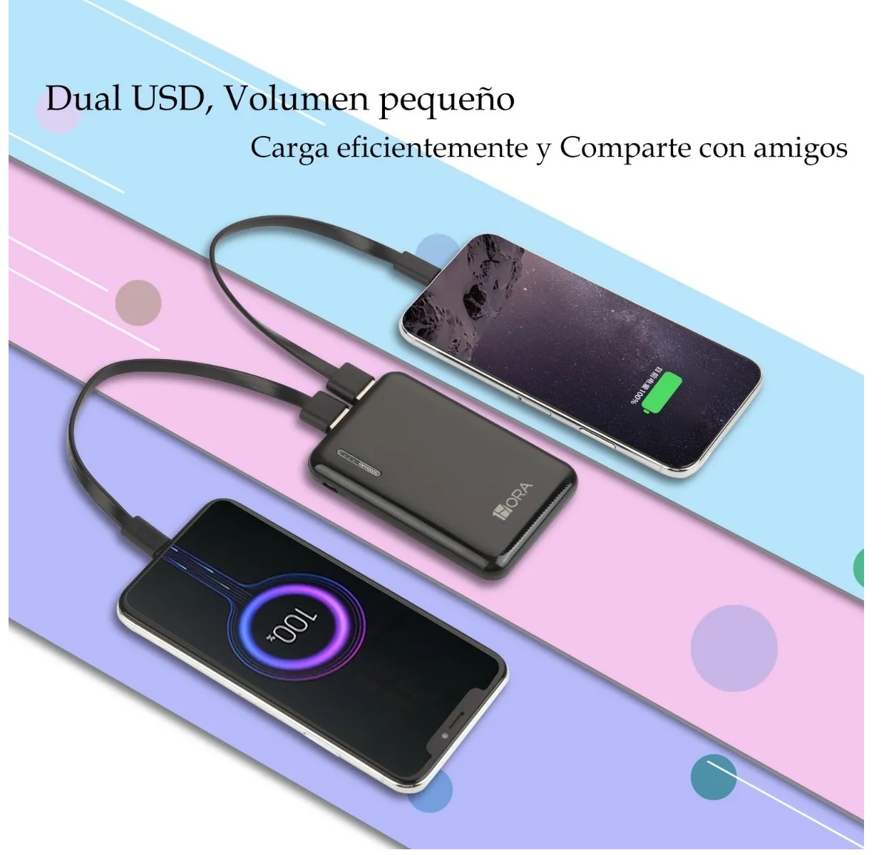 Power Bank Batería Portátil 5000mah 2.1a Ultra Mini 1hora Negro