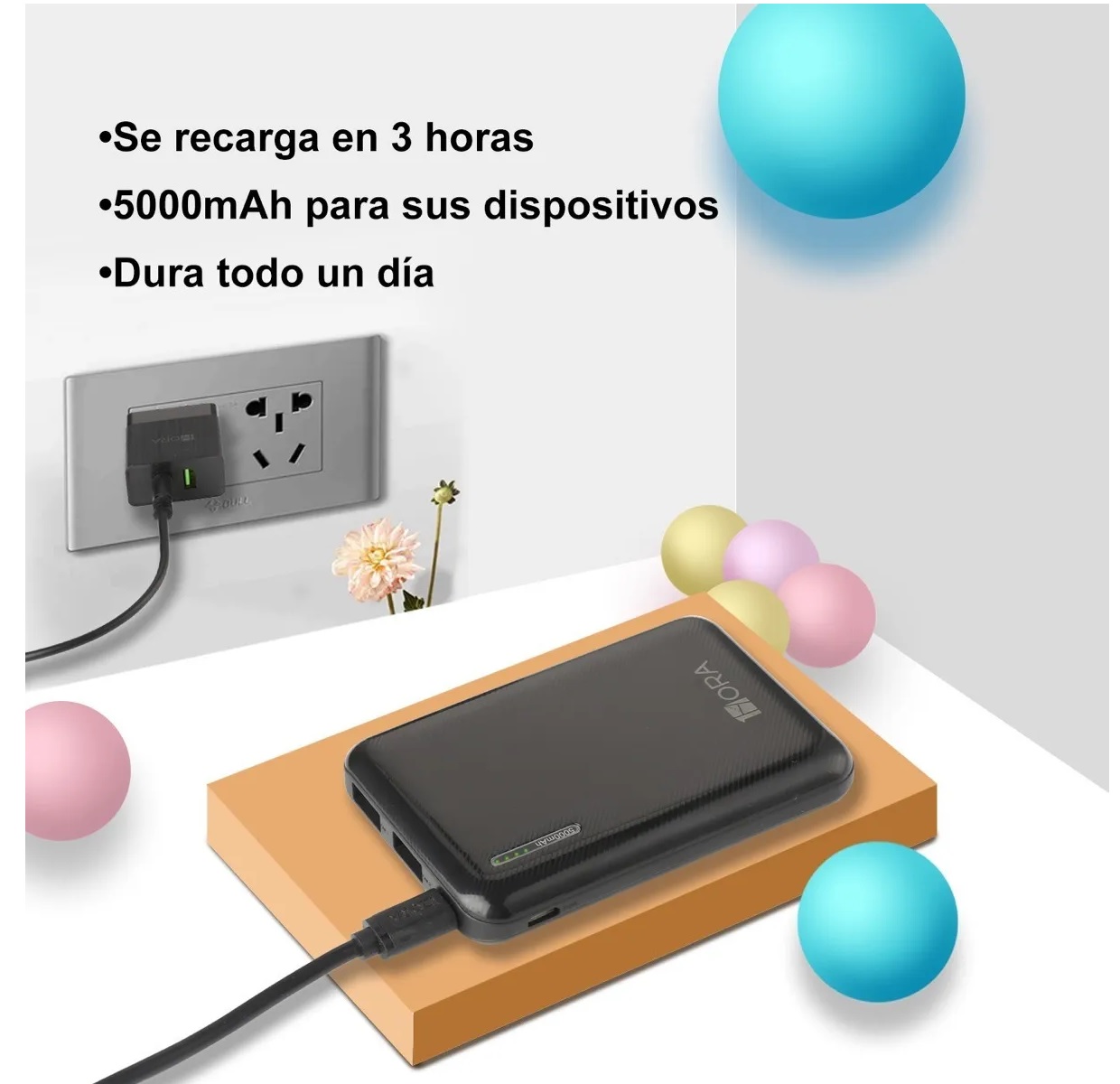 Power Bank Batería Portátil 5000mah 2.1a Ultra Mini 1hora Negro