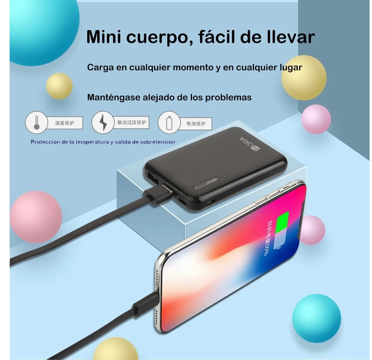 Power Bank Batería Portátil 5000mah 2.1a Ultra Mini 1hora Negro