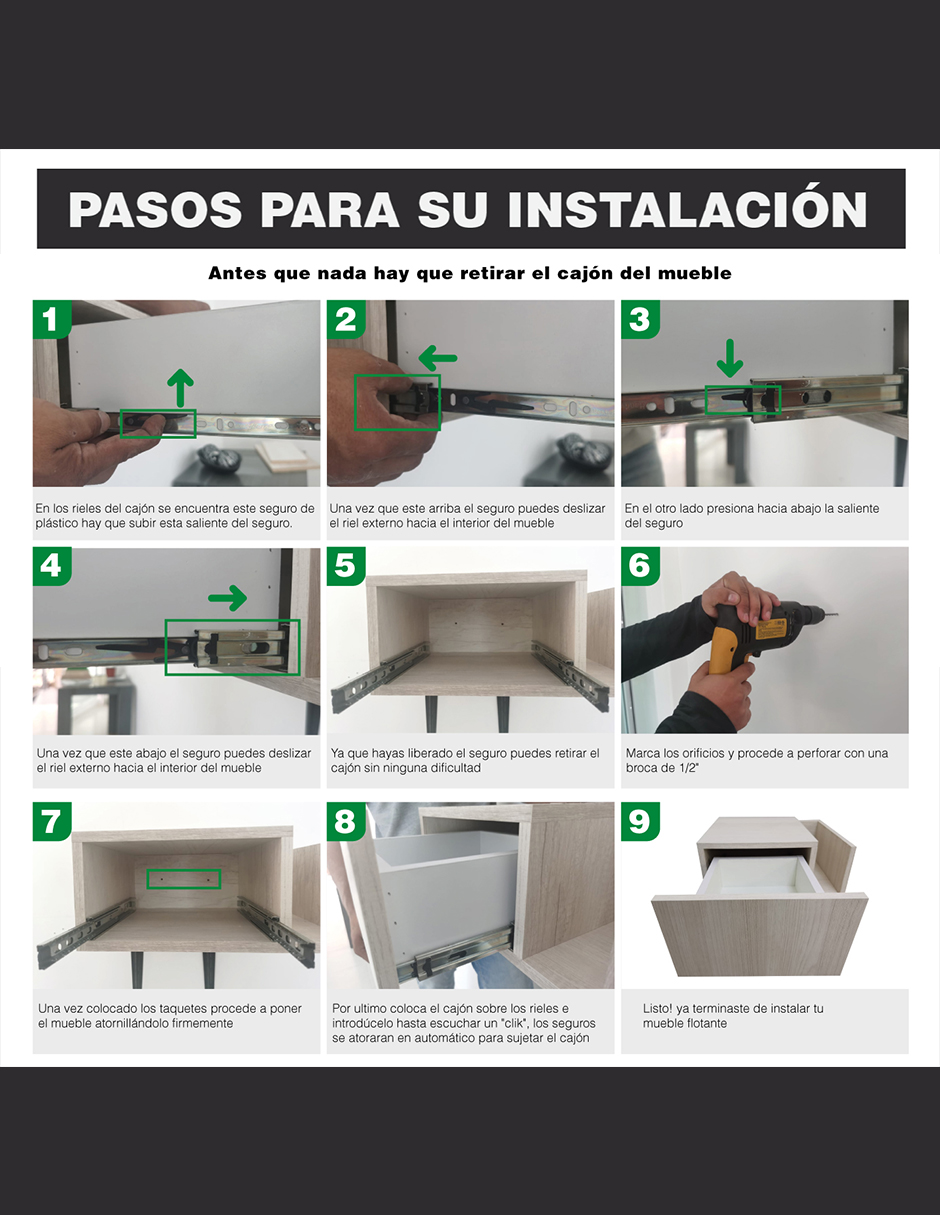 Repisa De Recamara Flotante Mesa De Noche Con Cajón Lombardia