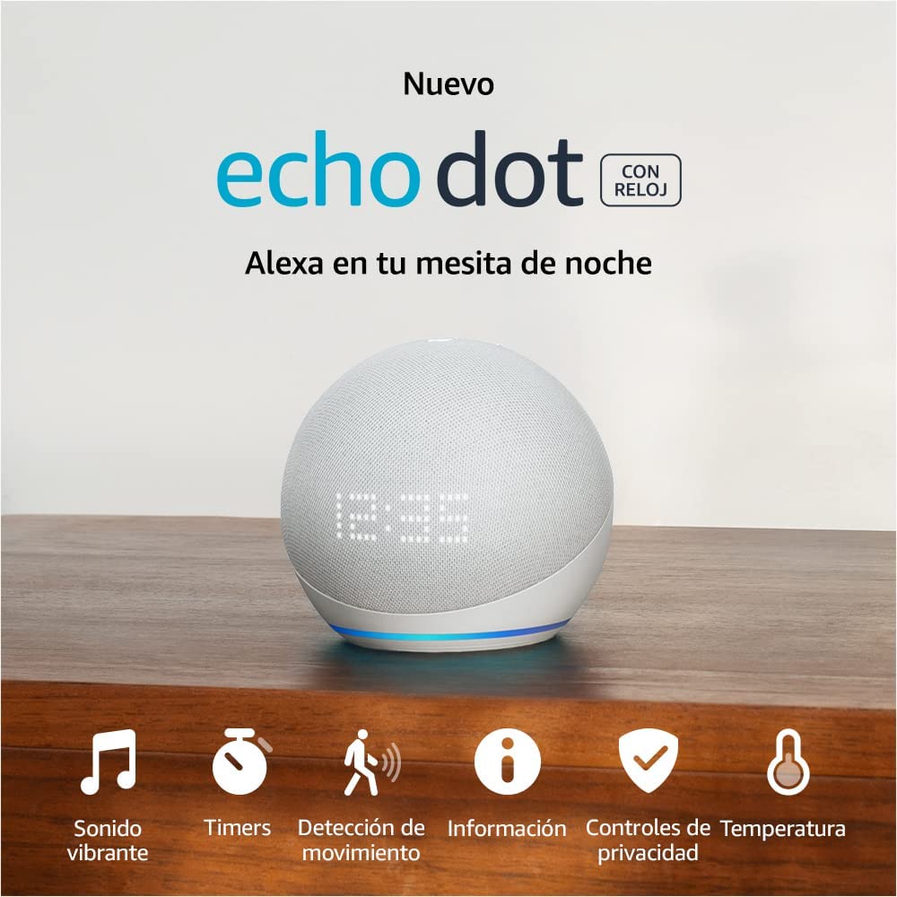 Nuevo Echo Dot Con Reloj Integrado 5ta Generación 2022 Bocina Inteligente Con Alexa Blanco