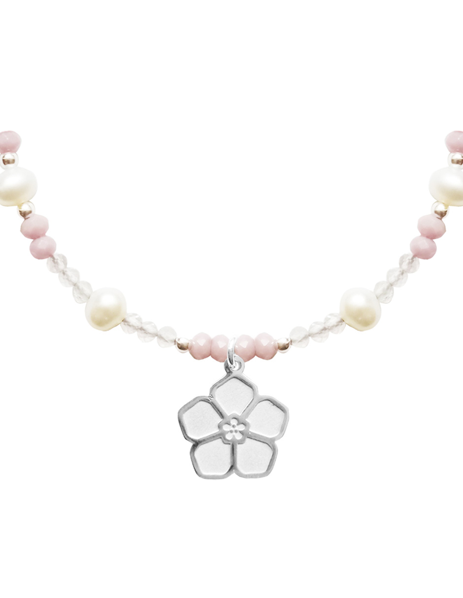 Pulsera de la Suerte Charm Petunia de Plata con Piedras Naturales y Perla Cultivada Por Anante Joyería