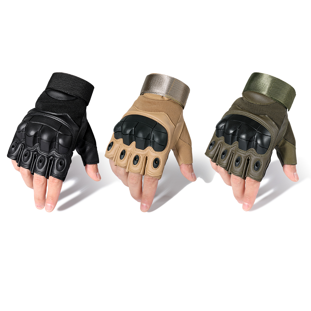 Guantes Medio Dedo para motociclista Piel Con Protecciones