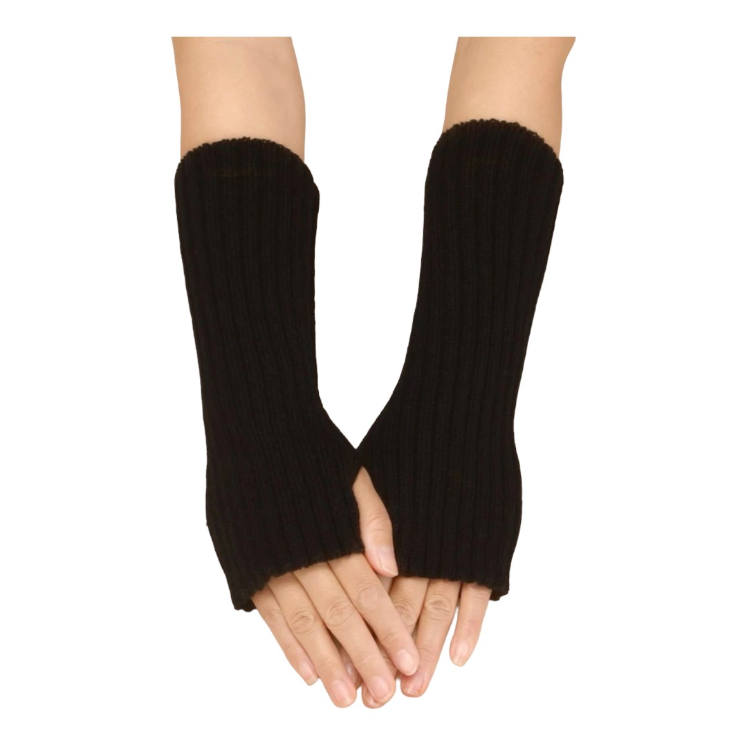 Guantes Invernales Tejido Sin Dedos, Calentador Manos Negros