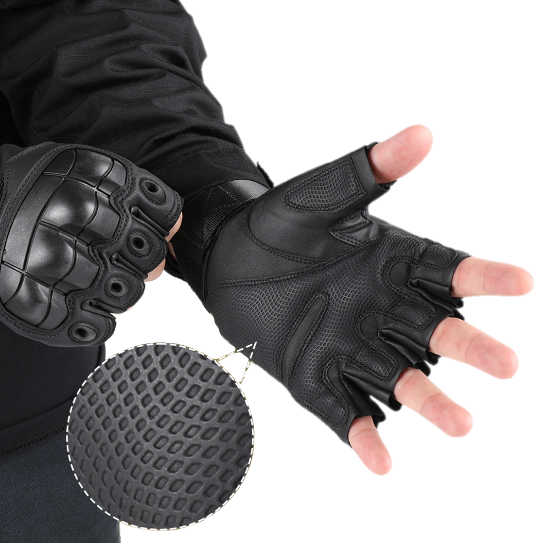 Guantes Medio Dedo para motociclista Piel Con Protecciones