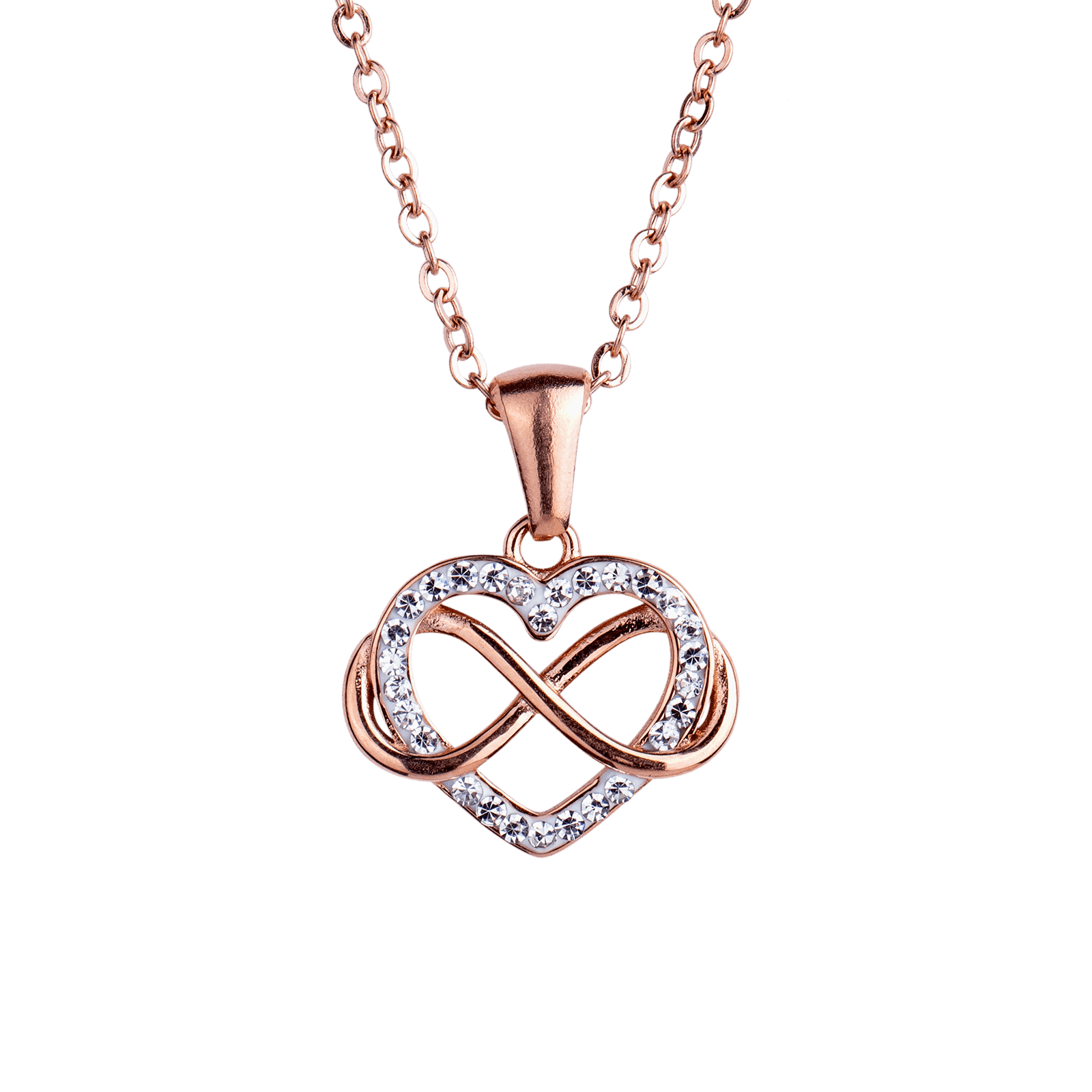 LuckyLy Juego de Joyería para Mujer Corazón e Infinito con Zirconia Cúbica , Set de Collar y Aretes Acero Inoxidable con Baño de Oro Rosa 18k - Modelo Natty