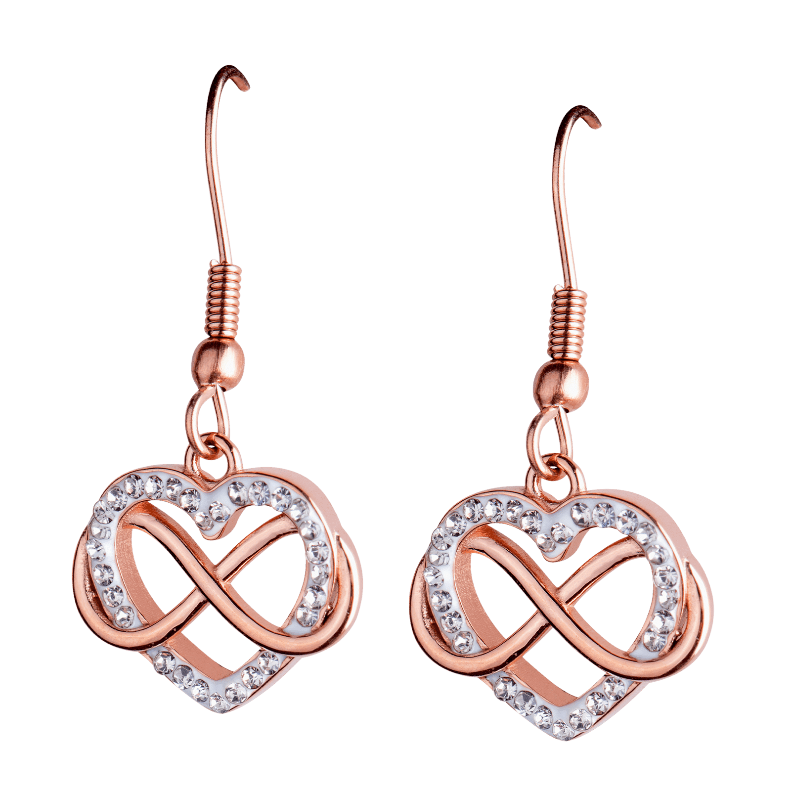 LuckyLy Juego de Joyería para Mujer Corazón e Infinito con Zirconia Cúbica , Set de Collar y Aretes Acero Inoxidable con Baño de Oro Rosa 18k - Modelo Natty