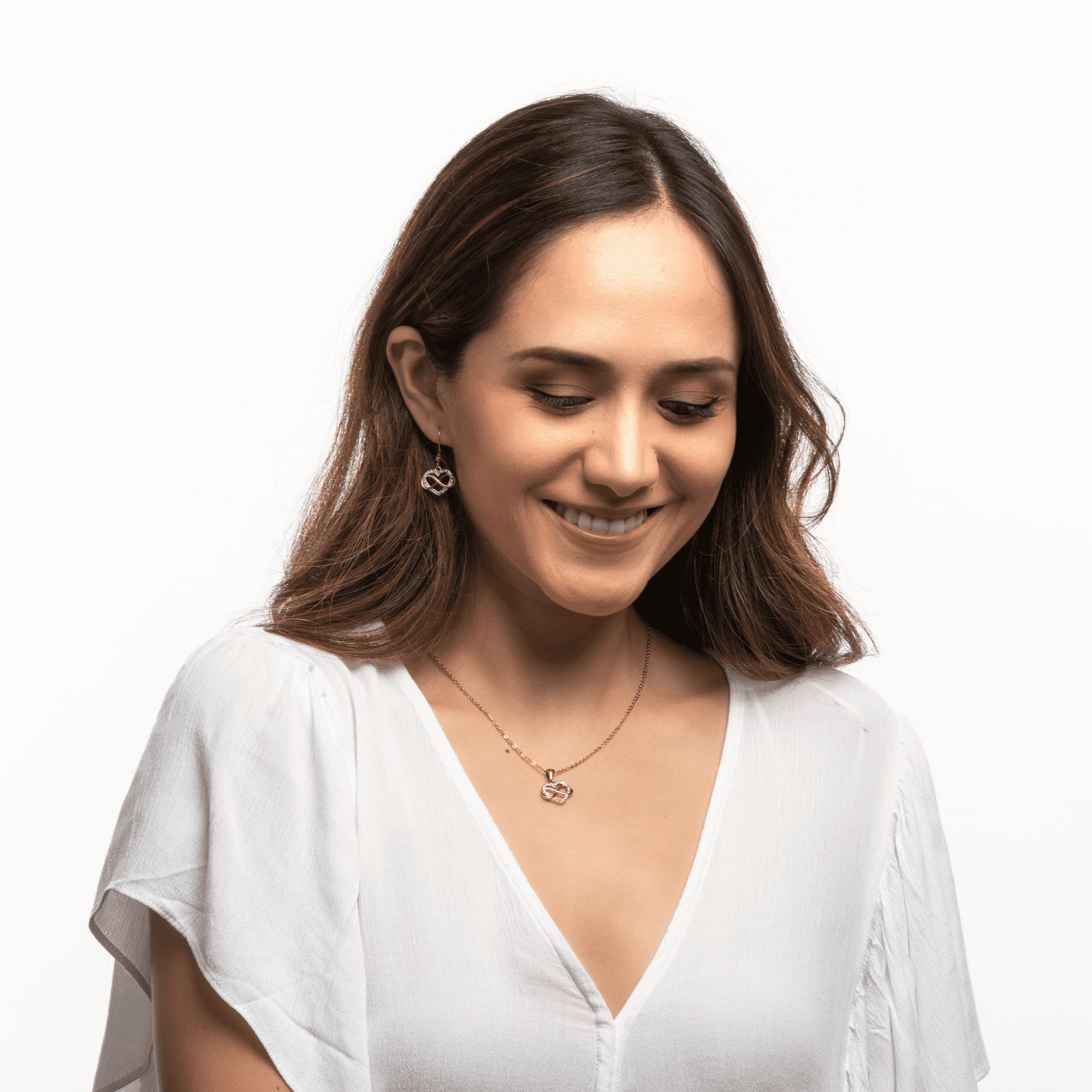 LuckyLy Juego de Joyería para Mujer Corazón e Infinito con Zirconia Cúbica , Set de Collar y Aretes Acero Inoxidable con Baño de Oro Rosa 18k - Modelo Natty