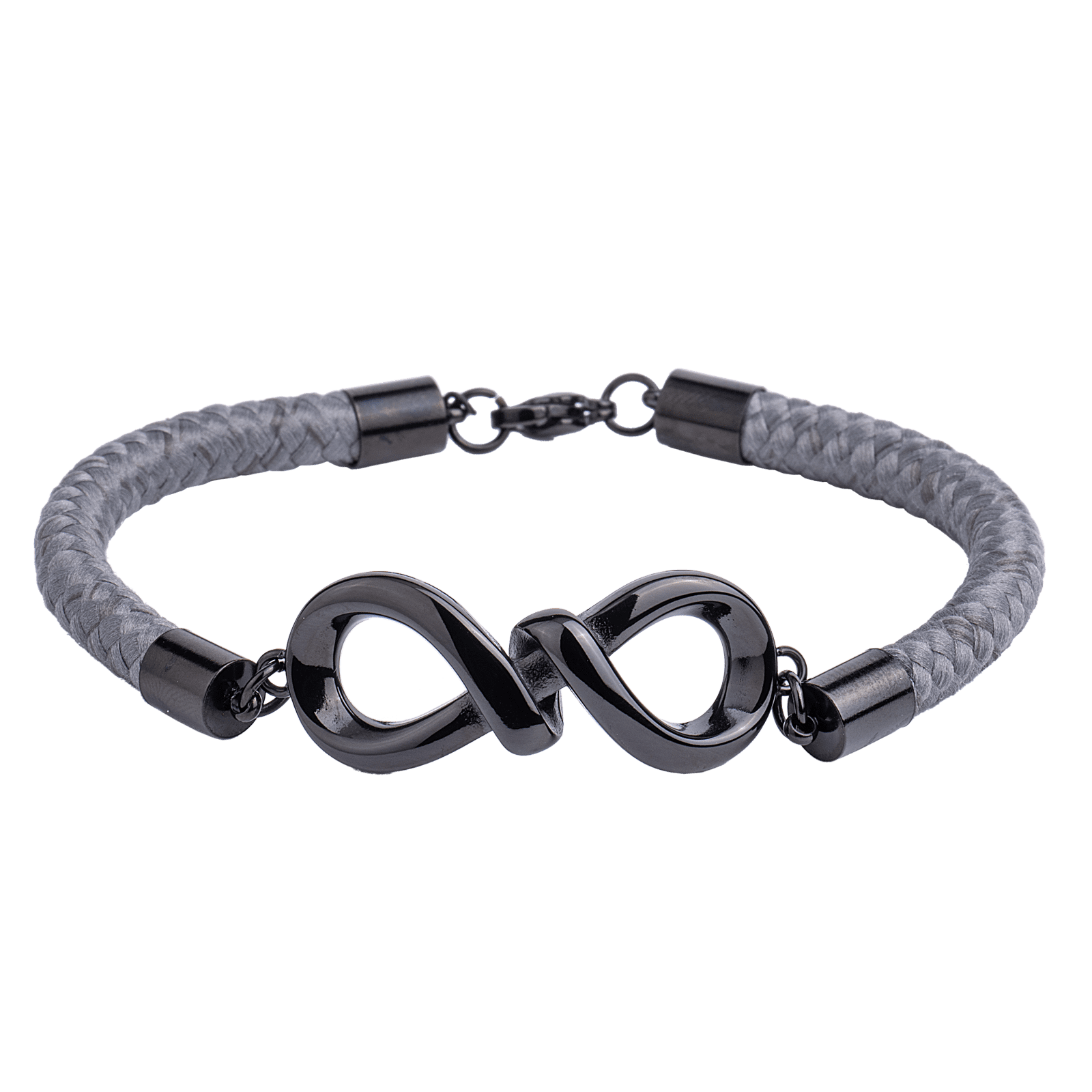 LuckyLy Pulseras para Pareja de Infinito de Acero Inoxidable y Cuerda , Pulsera Hombre Negra, Pulsera Mujer Plata - Modelo Soni
