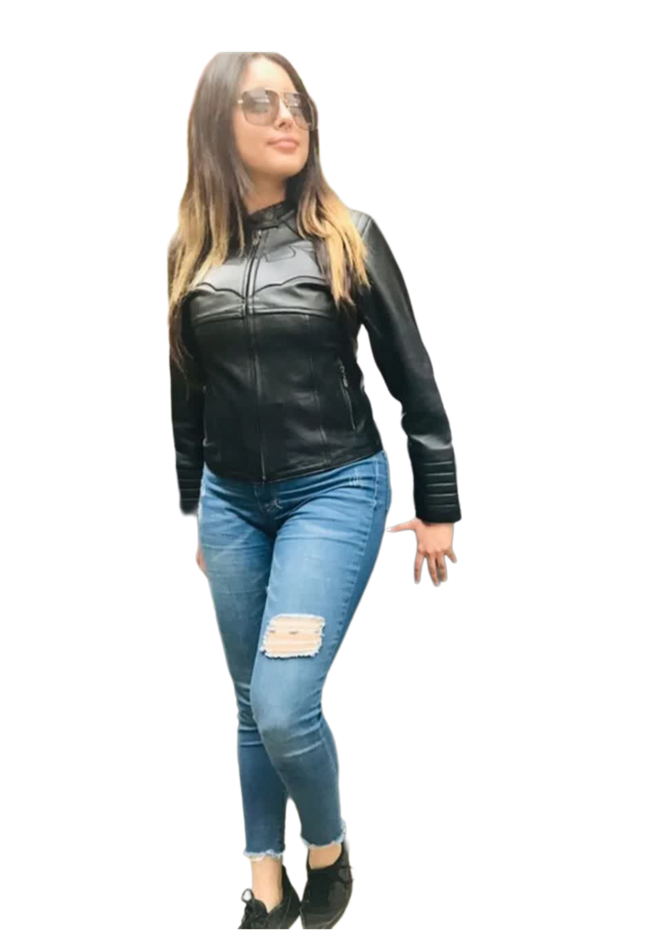 Chamarra Dama de Cuero Autentico Batman Original  Incluye de Regalo un Llavero Monedero de piel