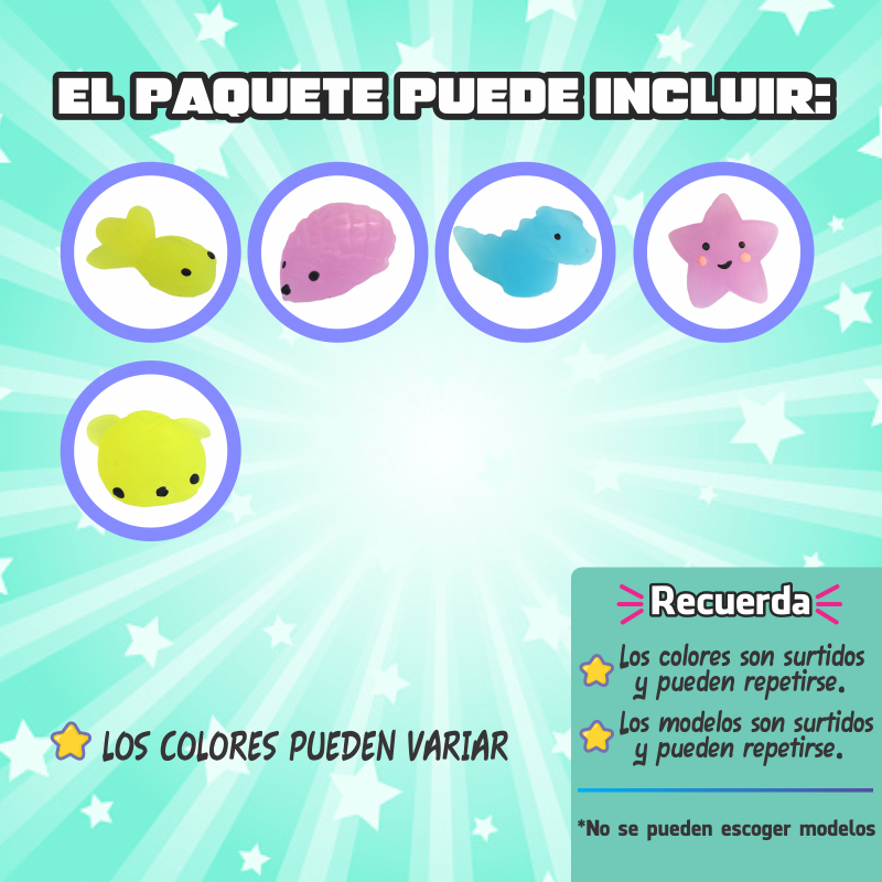 Squishy chico kawaii neon empaque con 12 pz.