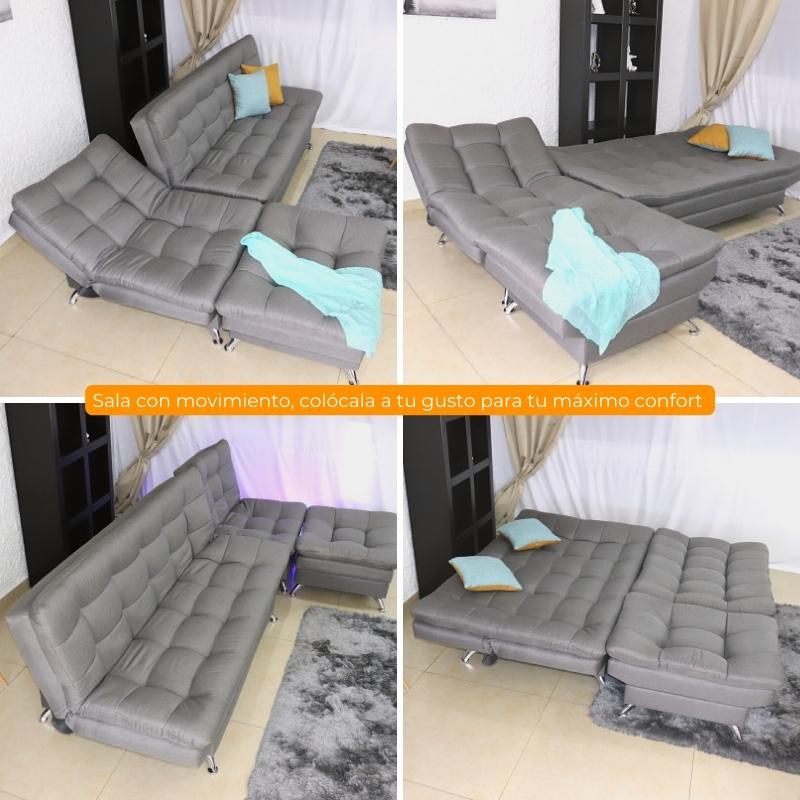 Sala Esquinera Moderna Gris Sofá Sillón y Taburete Florencia.