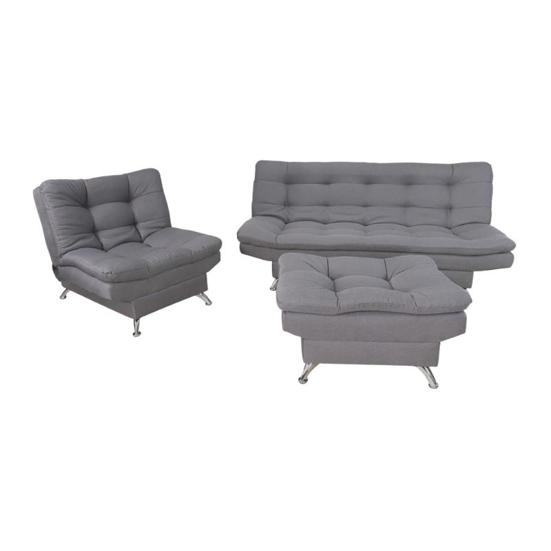 Sala Esquinera Moderna Gris Sofá Sillón y Taburete Florencia.