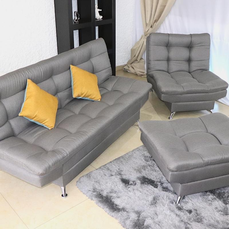 Sala Esquinera Moderna Gris Sofá Sillón y Taburete Florencia.