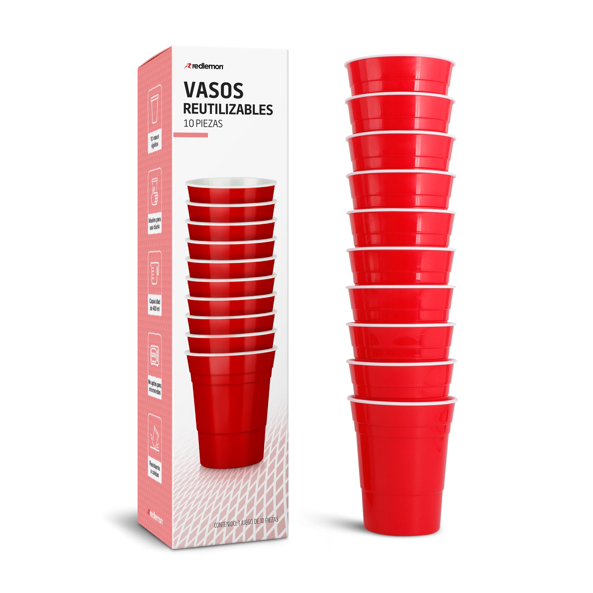 Vasos de Plástico Rígido Reutilizables Vaso Fiesta 10 Piezas 500 ml