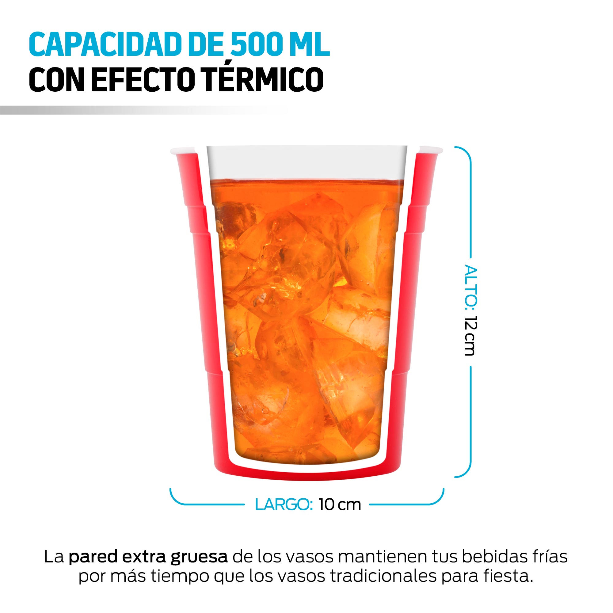 Vasos de Plástico Rígido Reutilizables Vaso Fiesta 10 Piezas 500 ml