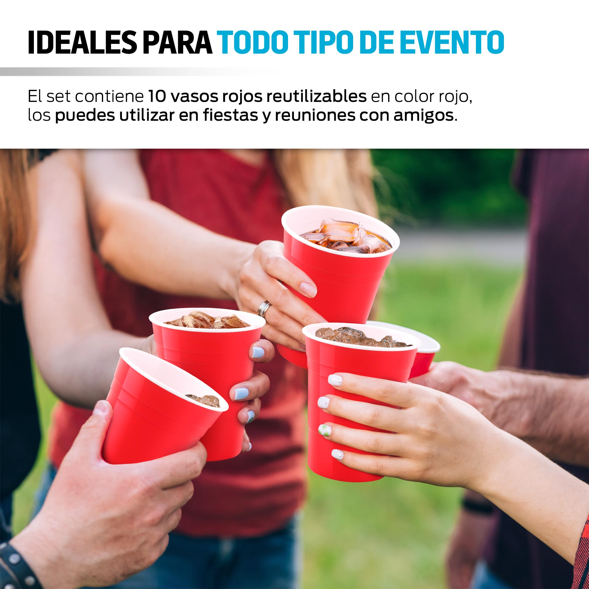 Vasos de Plástico Rígido Reutilizables Vaso Fiesta 10 Piezas 500 ml