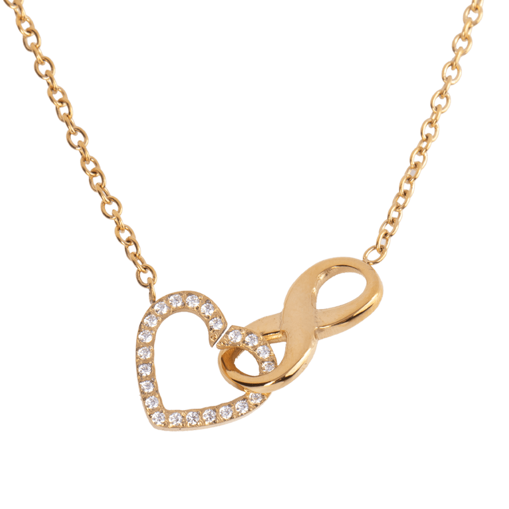 LuckyLy Collar para Mujer con Dije de Corazón e Infinito con Zirconia Cúbica , Cadena de Acero Inoxidable Mujer con Baño de Oro 18k - Modelo Nia