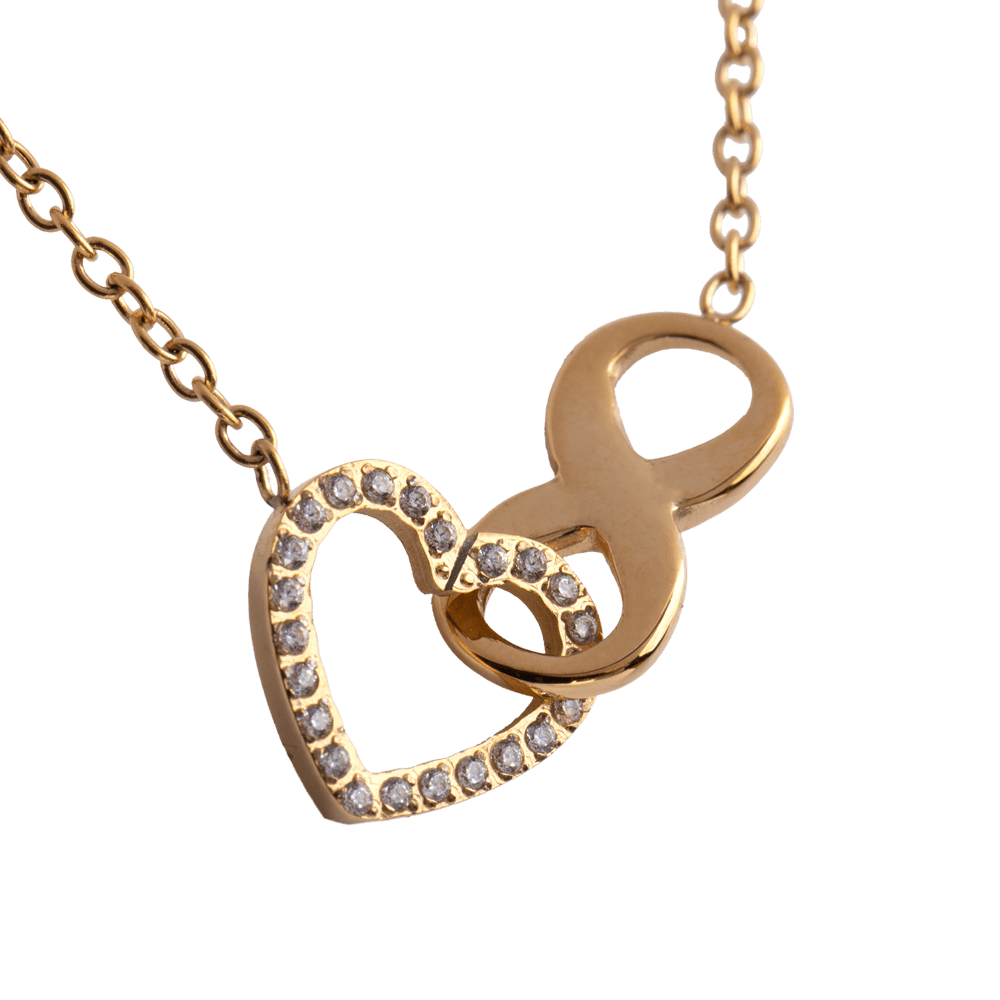 LuckyLy Collar para Mujer con Dije de Corazón e Infinito con Zirconia Cúbica , Cadena de Acero Inoxidable Mujer con Baño de Oro 18k - Modelo Nia