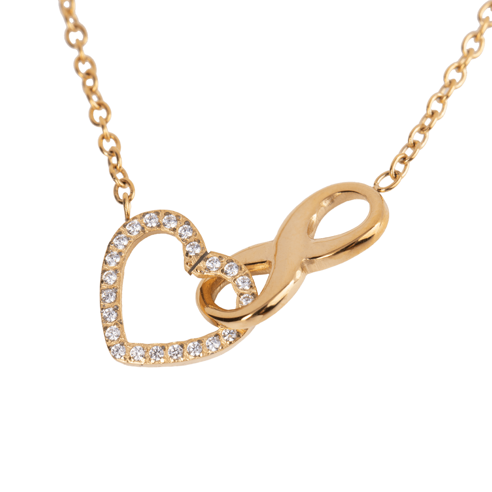 LuckyLy Collar para Mujer con Dije de Corazón e Infinito con Zirconia Cúbica , Cadena de Acero Inoxidable Mujer con Baño de Oro 18k - Modelo Nia