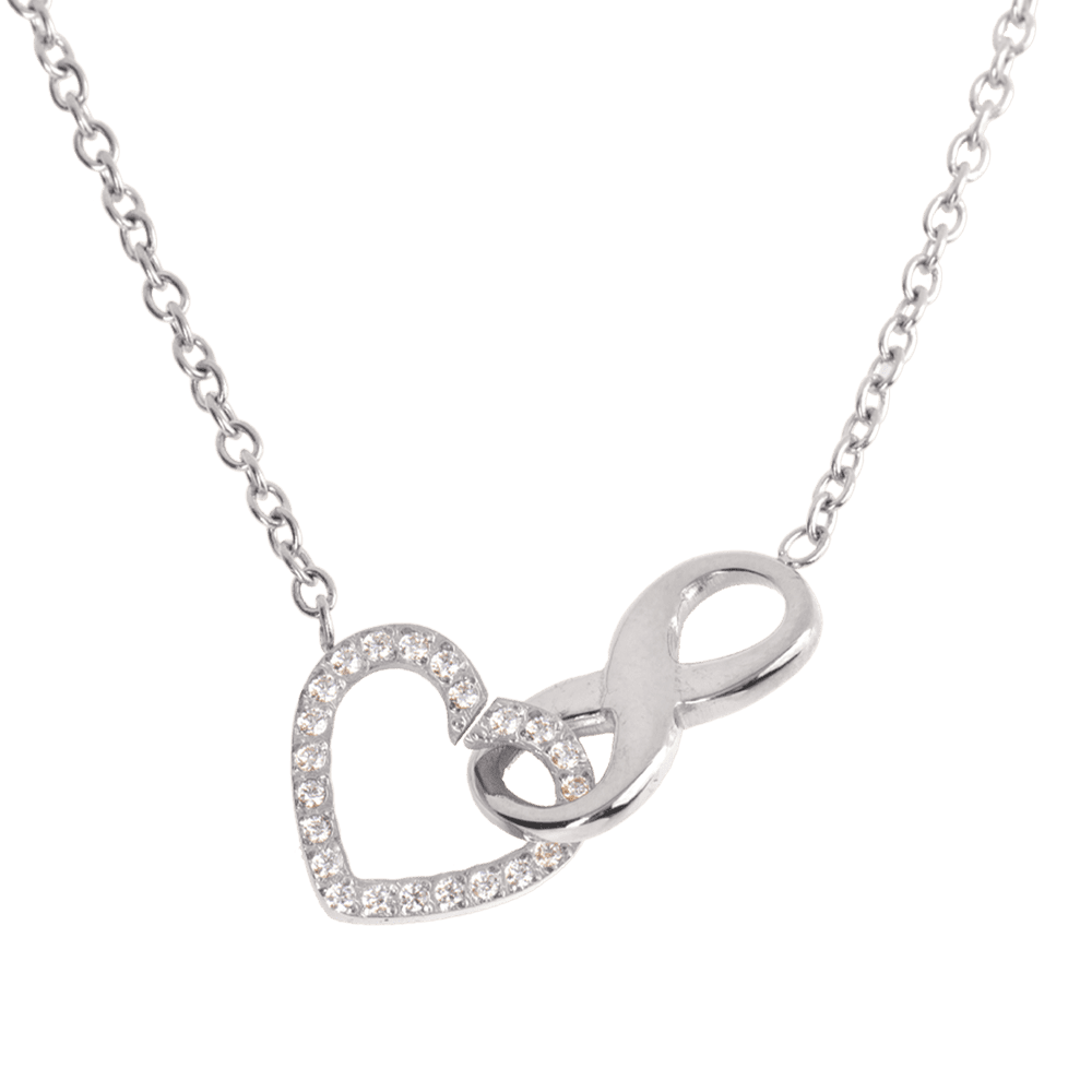 LuckyLy Collar para Mujer con Dije de Corazón e Infinito con Zirconia Cúbica , Cadena de Acero Inoxidable Mujer Color Plata - Modelo Nia