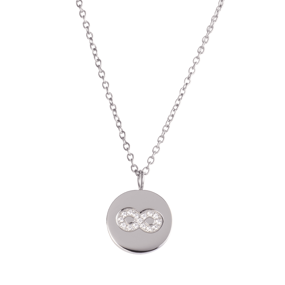 LuckyLy Collar Infinito Mujer con Zirconia Cúbica , Dije y Cadena de Acero Inoxidable Mujer Color Plata - Modelo Tara