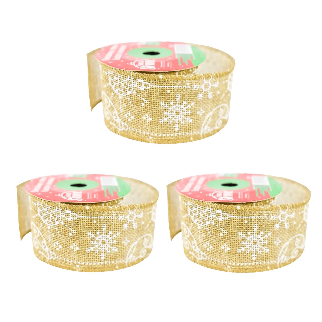 Listón Tela Estampado Navideño Dorado 5 Cm X 2.7 Mts
