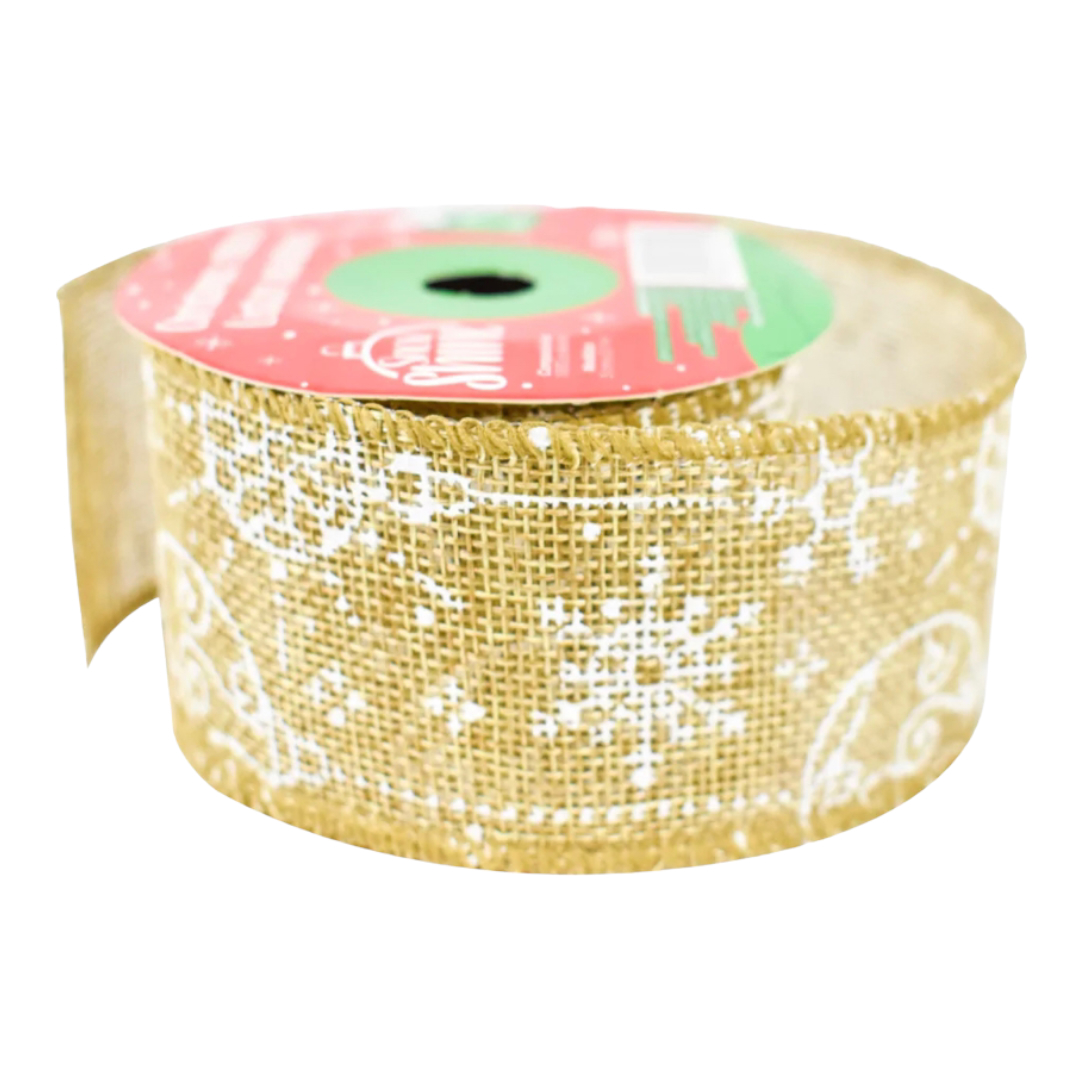 Listón Tela Estampado Navideño Dorado 5 Cm X 2.7 Mts
