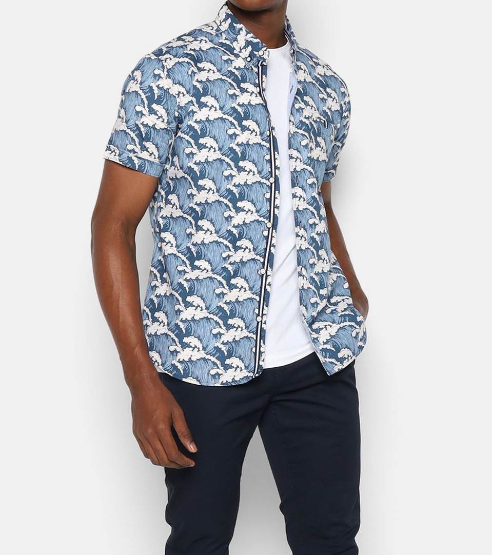 Camisa Manga Corta Stitches & Rivets - Estampado de olas