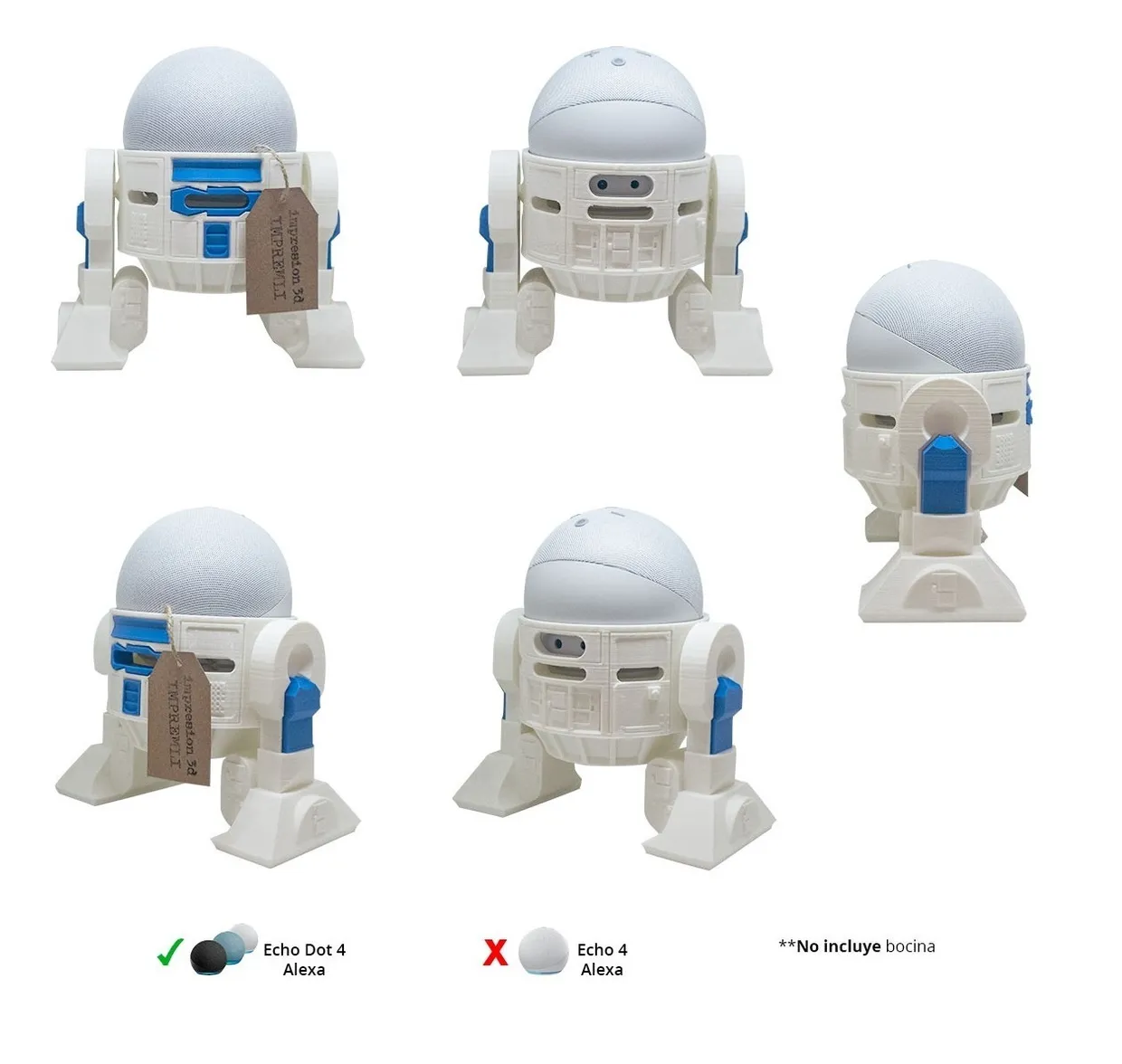 Soporte Alexa Echo Dot 4 Ta Gen Tipo R2d2 Star Wars Blanco