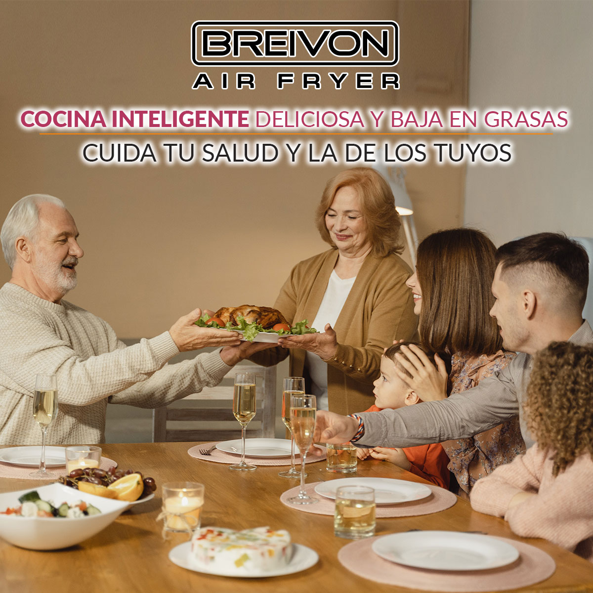 Freidora Eléctrica De Aire Breivon Ready Cook 3.2L Pantalla Táctil/ 7 Programas Preestablecidos y Recetario Gratis