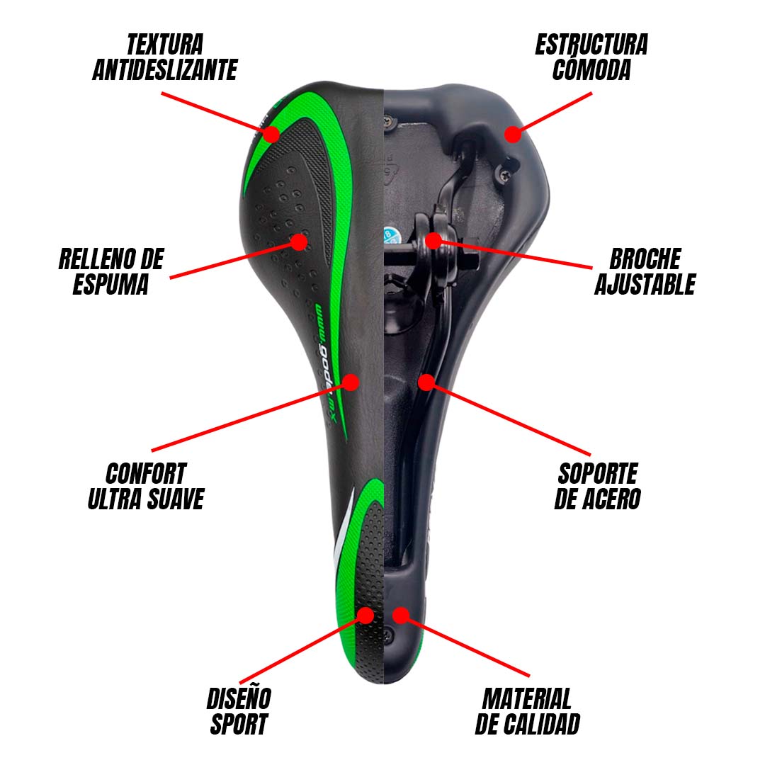 Asiento Bicicleta Sport Ligero Y Cómodo Incluye Broche Verde
