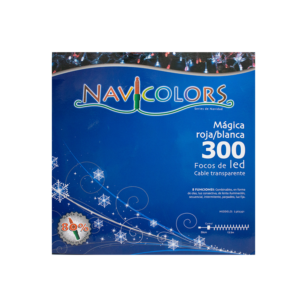 Serie Navideña 300 Led Luz Roja/blanca 15 Mts 8 Funciones