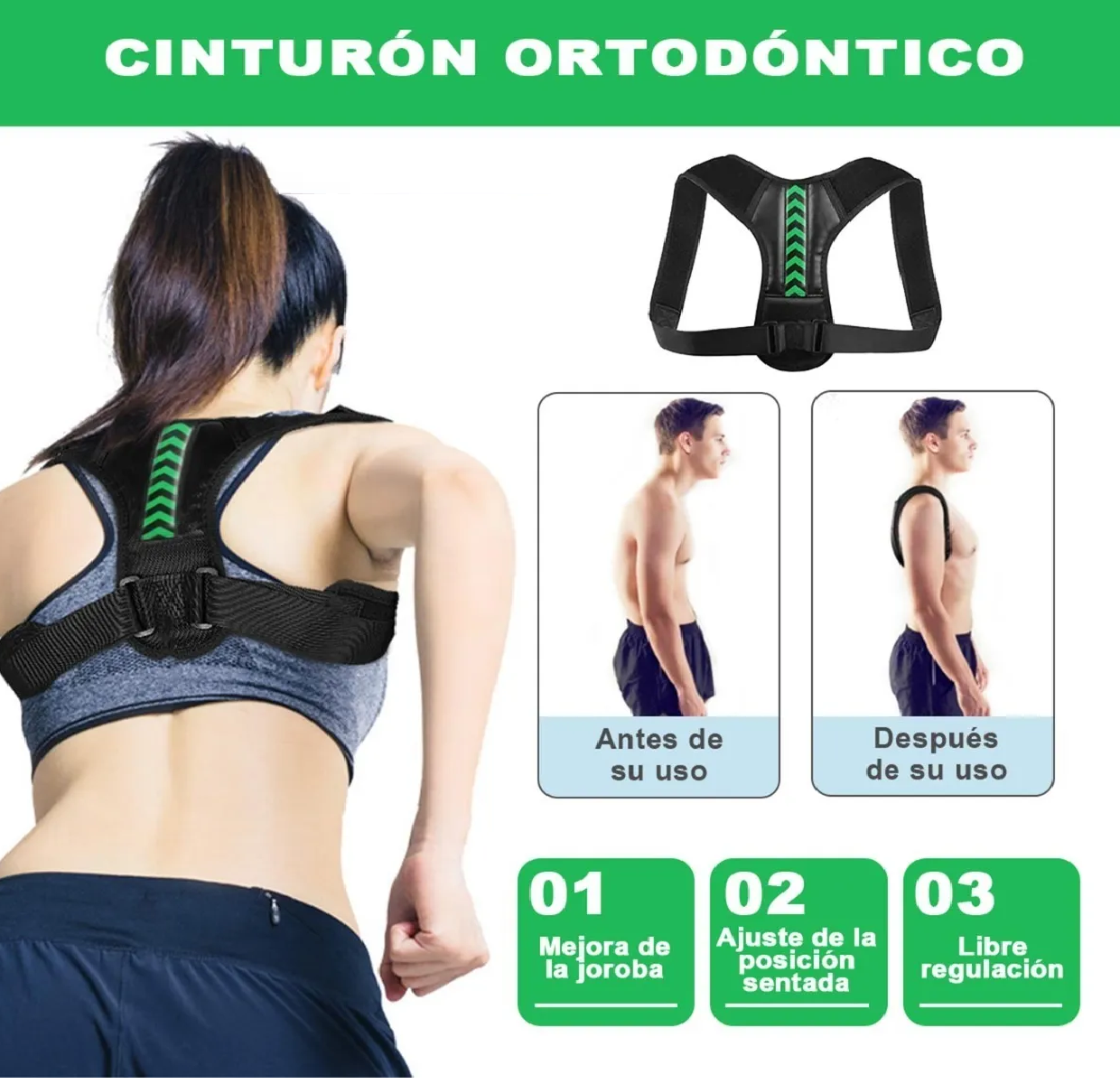 Corrector Postura Espalda Para Hombre Y Mujer Ajustable Faja M