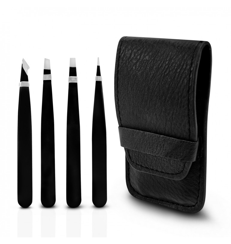 Juego de 4 pinzas profesionales para depilar con estuche