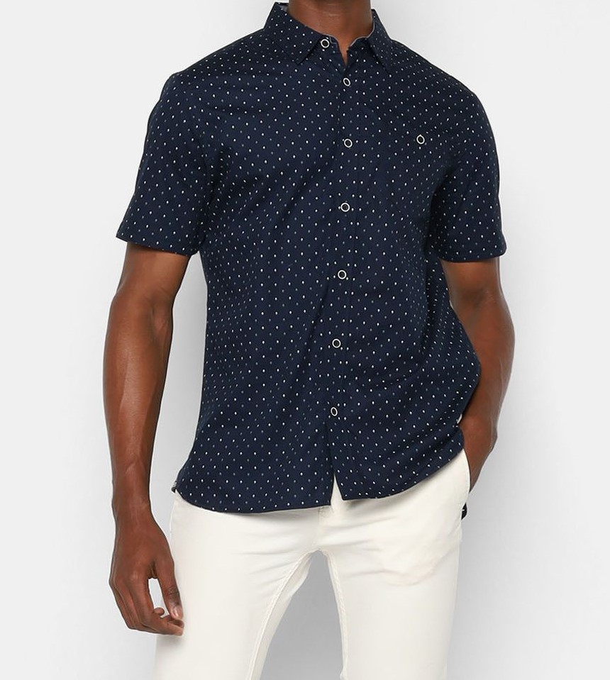 Camisa Manga Corta Azul Marino Estampado Moderno - Stitches & Rivets